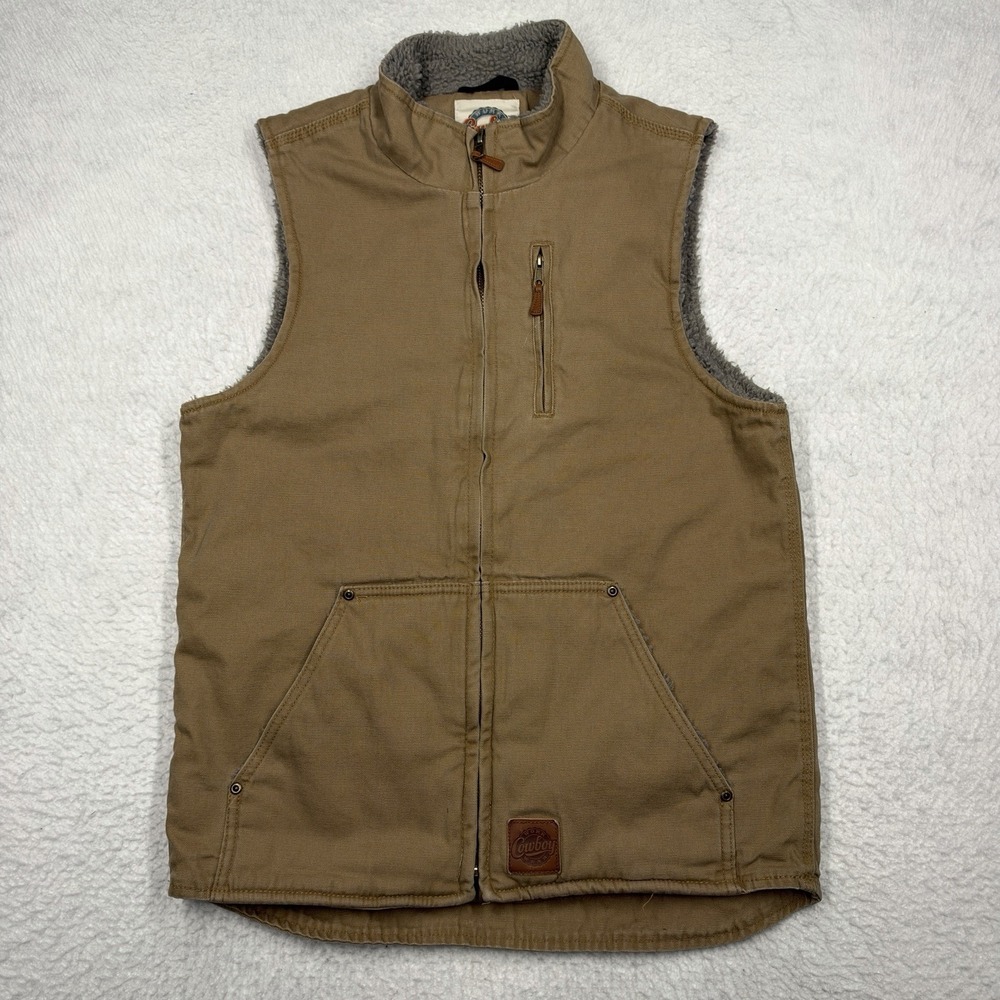 Cowboy Work Wear Sherpa Lined Canvas Vest Beige Men's Size Medium
